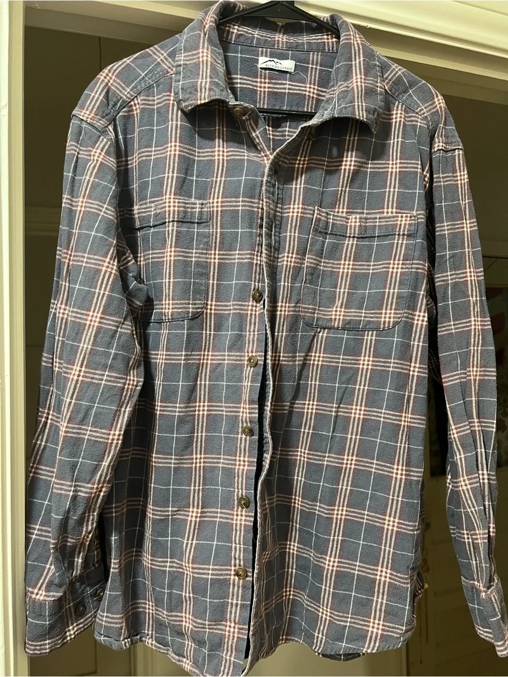 J. Crew Men's Gray and Blue Plaid Button-Down Shirt with Red & Yellow Accents